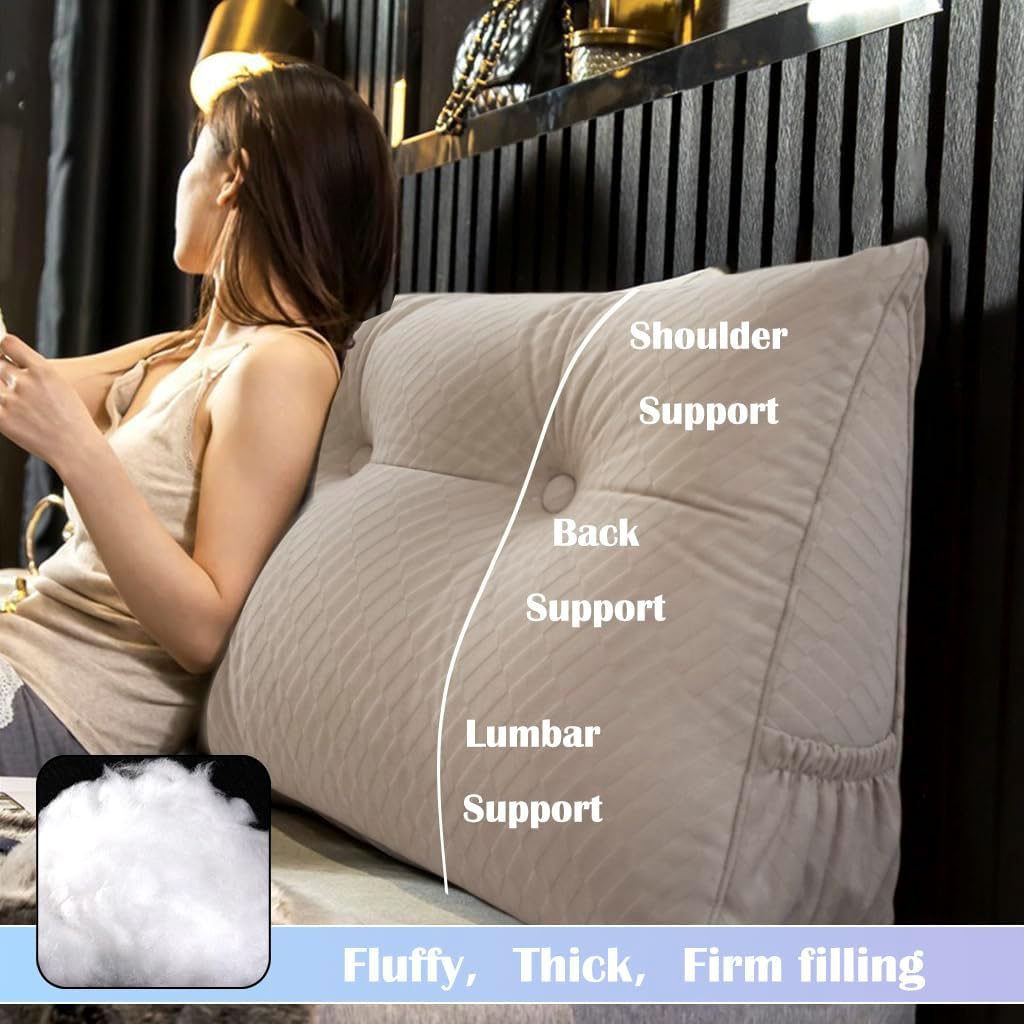 KCTVUIWS Triangular Headboard Pillow with Removable Cover & Side Pockets, Twin Bed Wedge Pillow for Headboard, Daybed Sitting Backre…