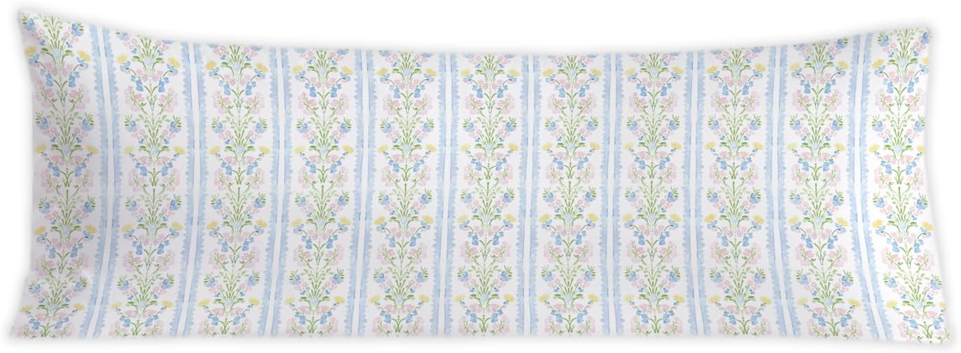Coquette Preppy Floral 20x54 Body Pillow Cover, Girly Room Decor Aesthetic, Coquette Room Decor, Pastel Flower Grandmillenial Decorative…