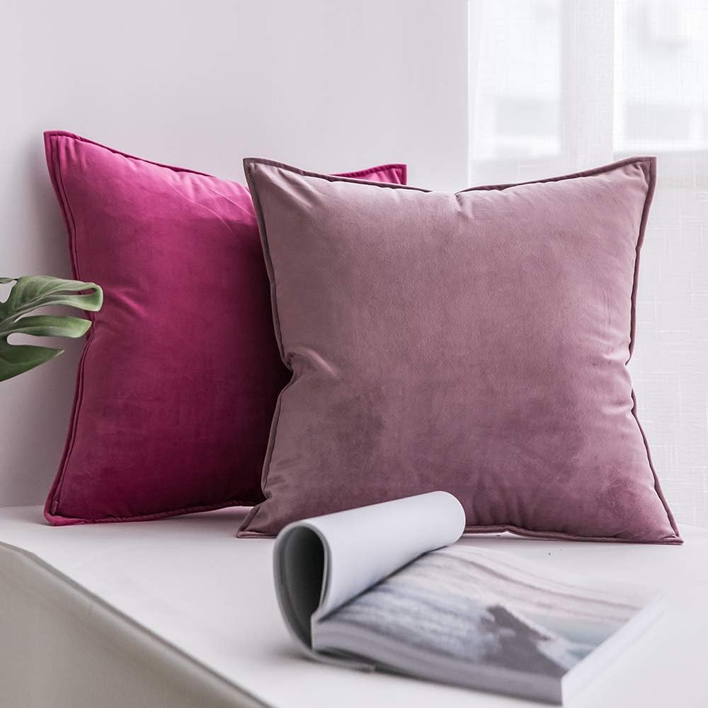Miulee Summer Hot Pink Velvet Throw Pillow Covers 18x18 Soft Decorative Solid Square Cushion Cases Pack of 2 Modern Luxury Home Decor for C…