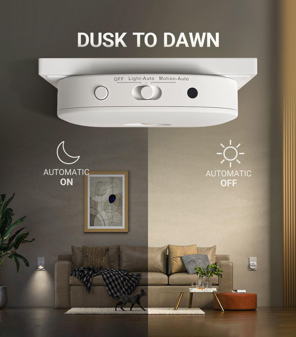 Lyridz Plug in Night Light with Motion Sensor and Dusk to Dawn Sensor, Dimmable Cool White Nightlight with 1-50lm Adjustable Brightness…