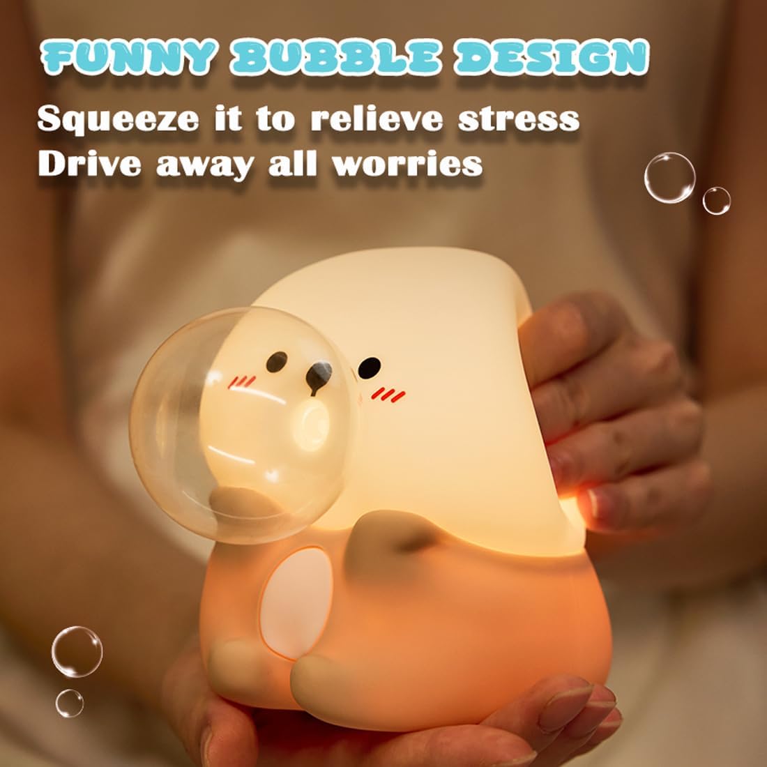 Bubble Blowing Sea Otter Night Light, Otter Gifts, Soft Silicone Lamp with Warm Light and RGB Changing, Breastfeeding Nursery Portable…
