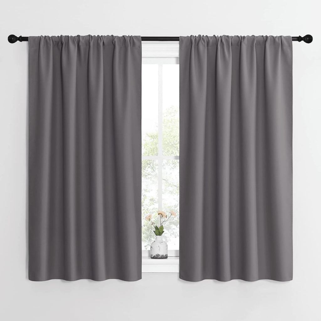 NICETOWN Grey Window Curtains for Bedroom - Home Decoration Thermal Insulated Rod Pocket Blackout Blinds & Drapes for Small Windows…