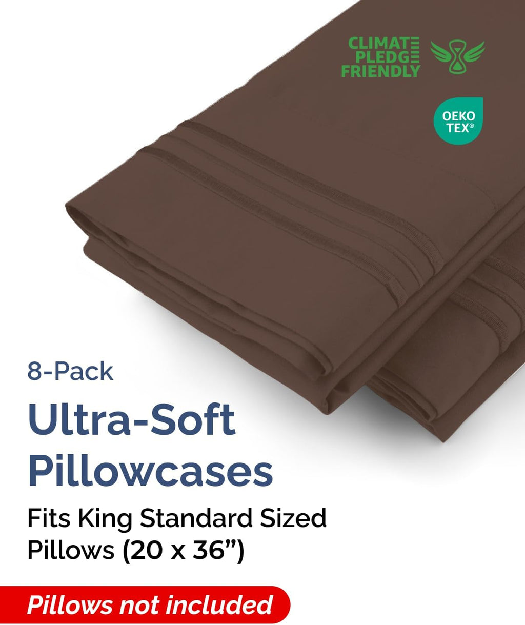 King Standard Pillow Cases Set of 8 - Ultra Soft Hotel Quality Pillowcase Covers - Comfy & Wrinkle Free - Shrink & Fade Resistant…