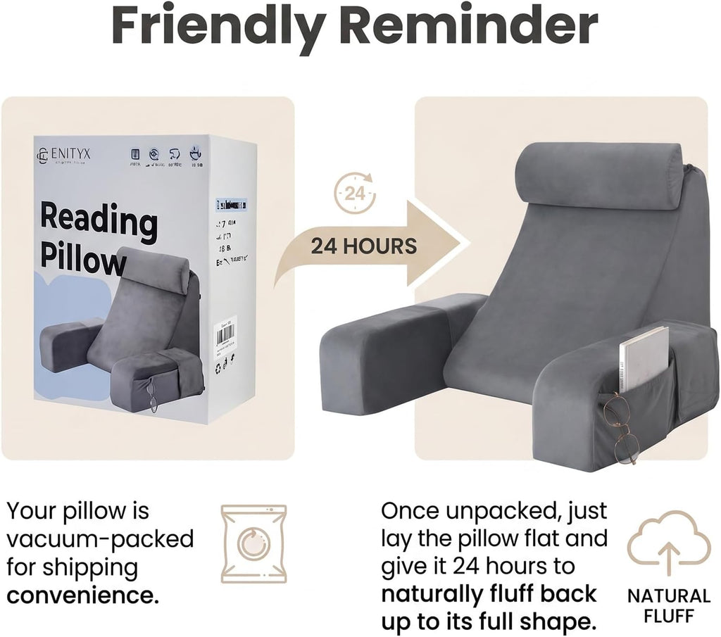 ENITYA Back Pillow for Bed Sitting Up, Reading Pillow with Armrests & Big Pockets for Adults, Upright Pillow for Resting, Watching…
