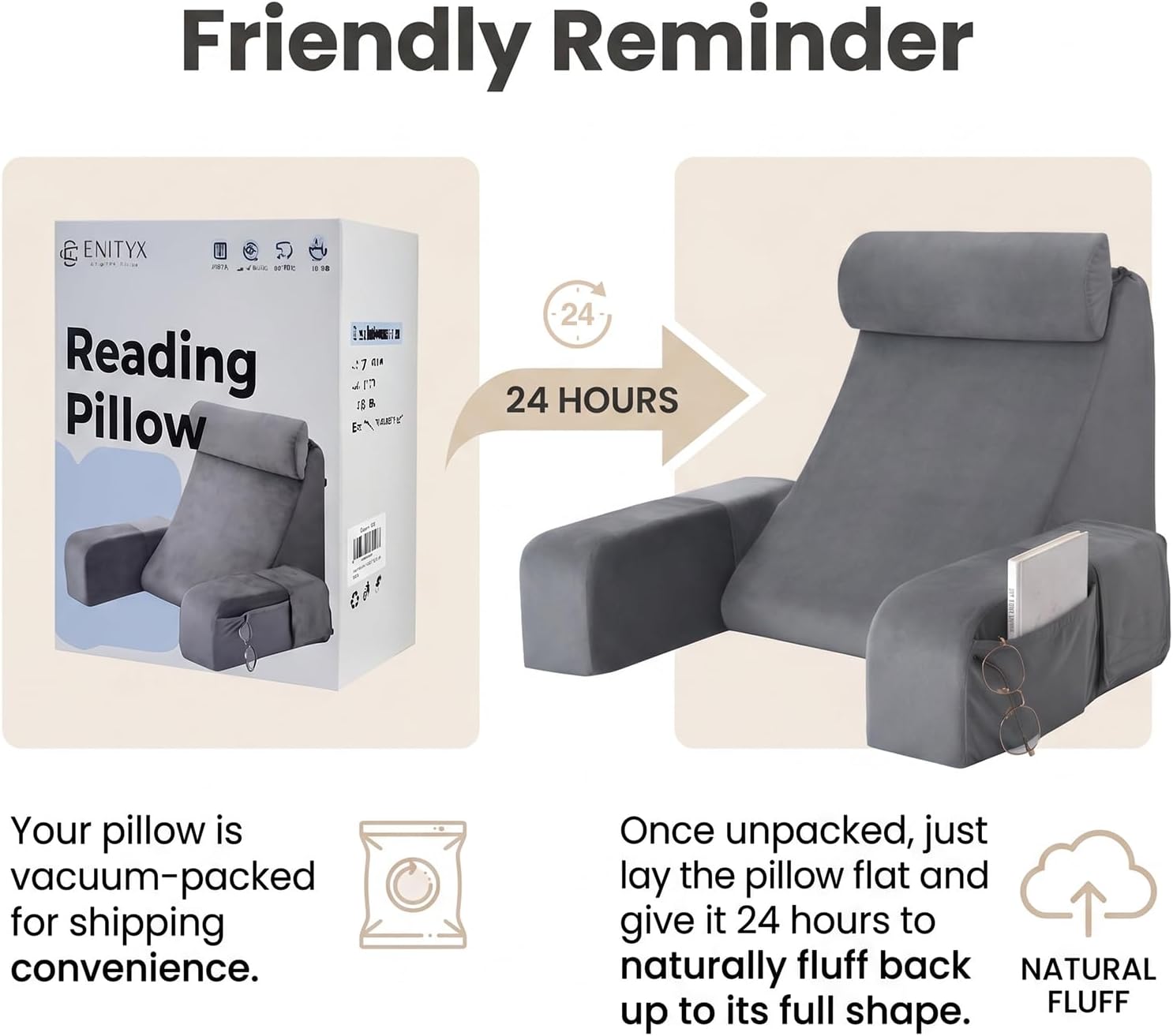 ENITYA Back Pillow for Bed Sitting Up, Reading Pillow with Armrests & Big Pockets for Adults, Upright Pillow for Resting, Watching…