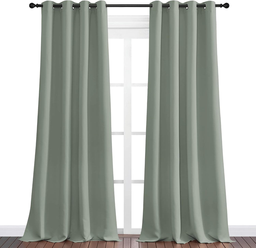 Nicetown Greyish Green Blackout Curtains 120" Long for Office, Dining Room, Guest Room, 55" Wide, 2 Pieces, Sound Reducing Heat and Cold Bl…