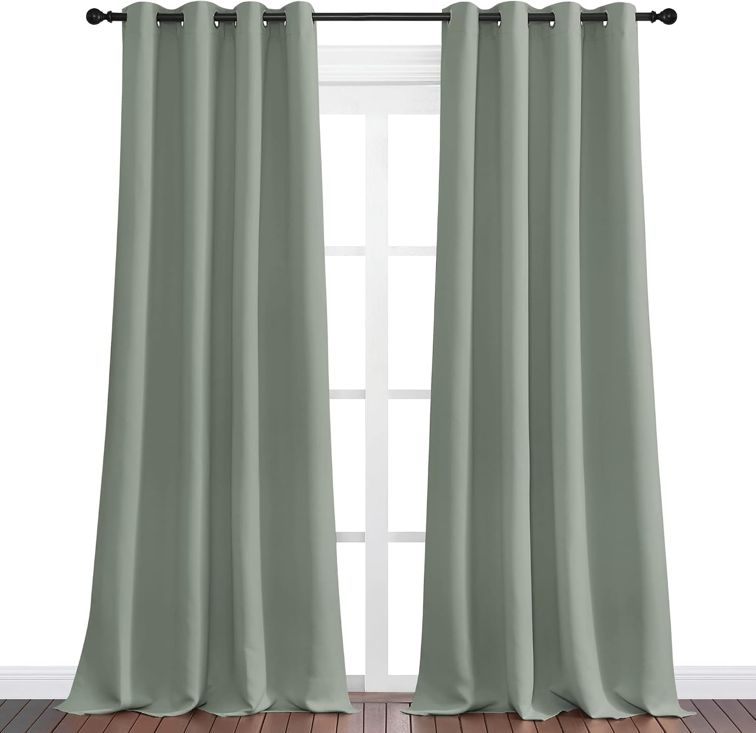 Nicetown Greyish Green Blackout Curtains 102" Long for Office, 55" Wide, 2 Pieces, Dining Room, Guest Room, Sound Reducing Heat and Cold Bl…