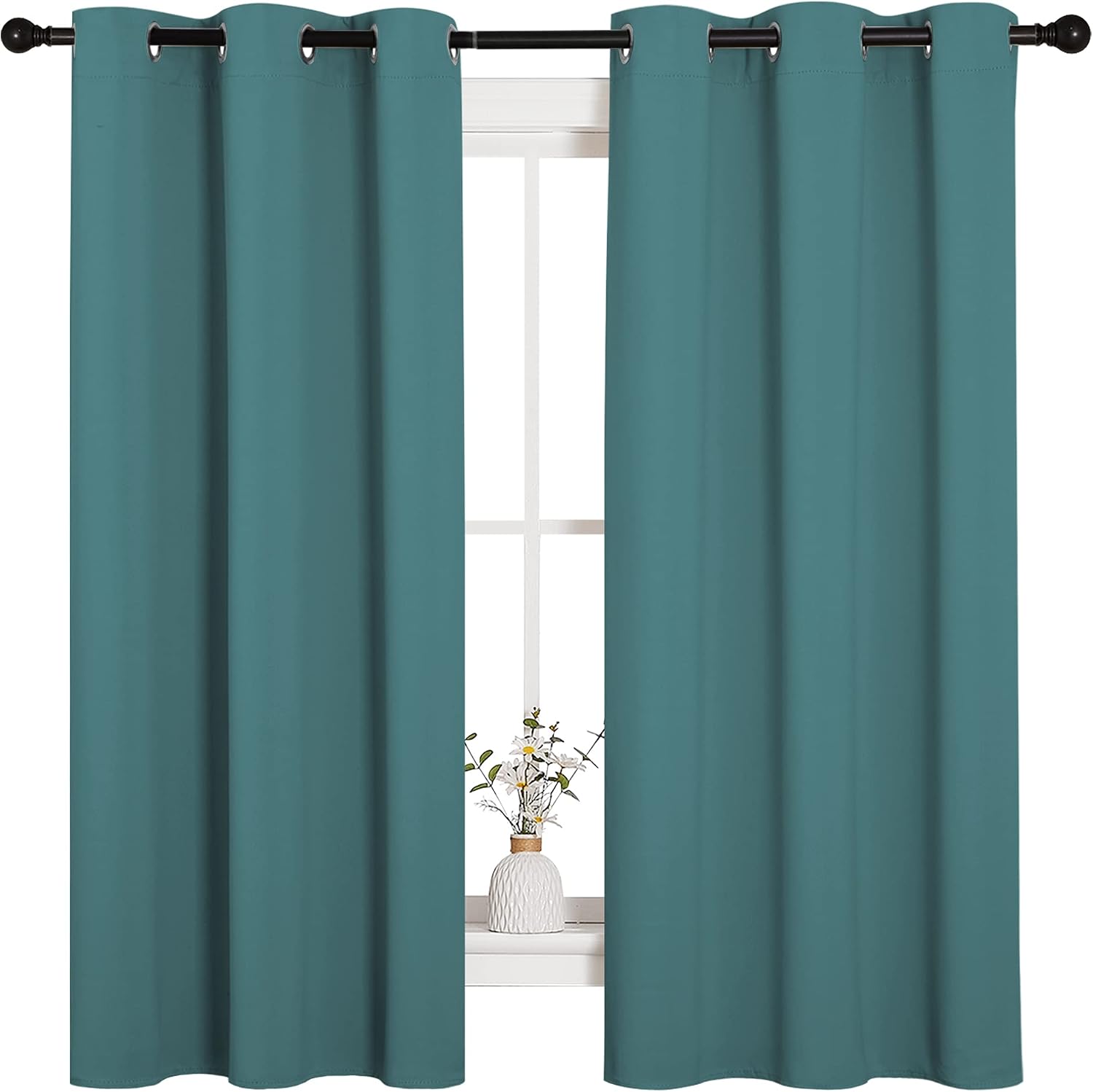 NICETOWN Thermal Insulated Solid Grommet Blackout Curtains/Drapes/Panels for Dining Room (Sea Teal, 1 Pair, 42 by 63-Inch)