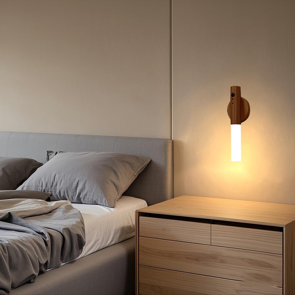 LANDGOO Motion Sensor Night Light RGB & Touch Control | USB-C Rechargeable Wooden Wall Sconce | Bathroom/Bedroom Light for Hallway…