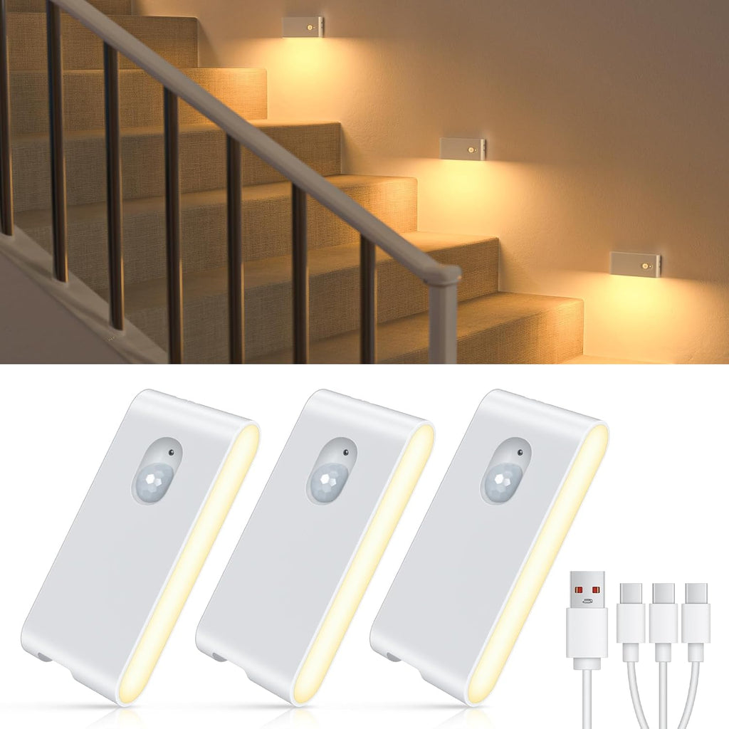 Willed Motion Sensor Night Light, Rechargeable Stair Lights Indoor, Warm White Motion Sensor Light Indoor, Battery Operated Night Light for…