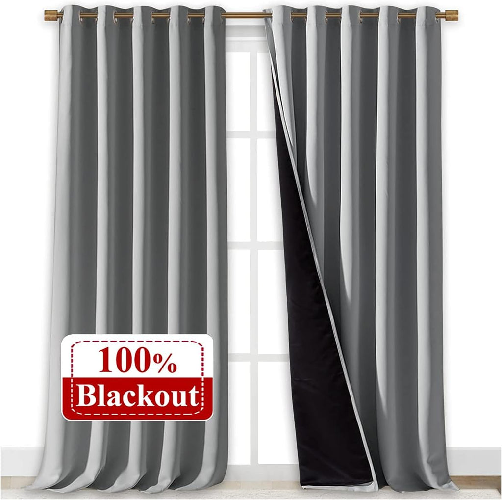 Nicetown 100% Blackout Blinds, Laundry Room Decor Window Treatment Curtains for Large Patio Sliding Door, Thermal Insulated Silver Grey Cur…