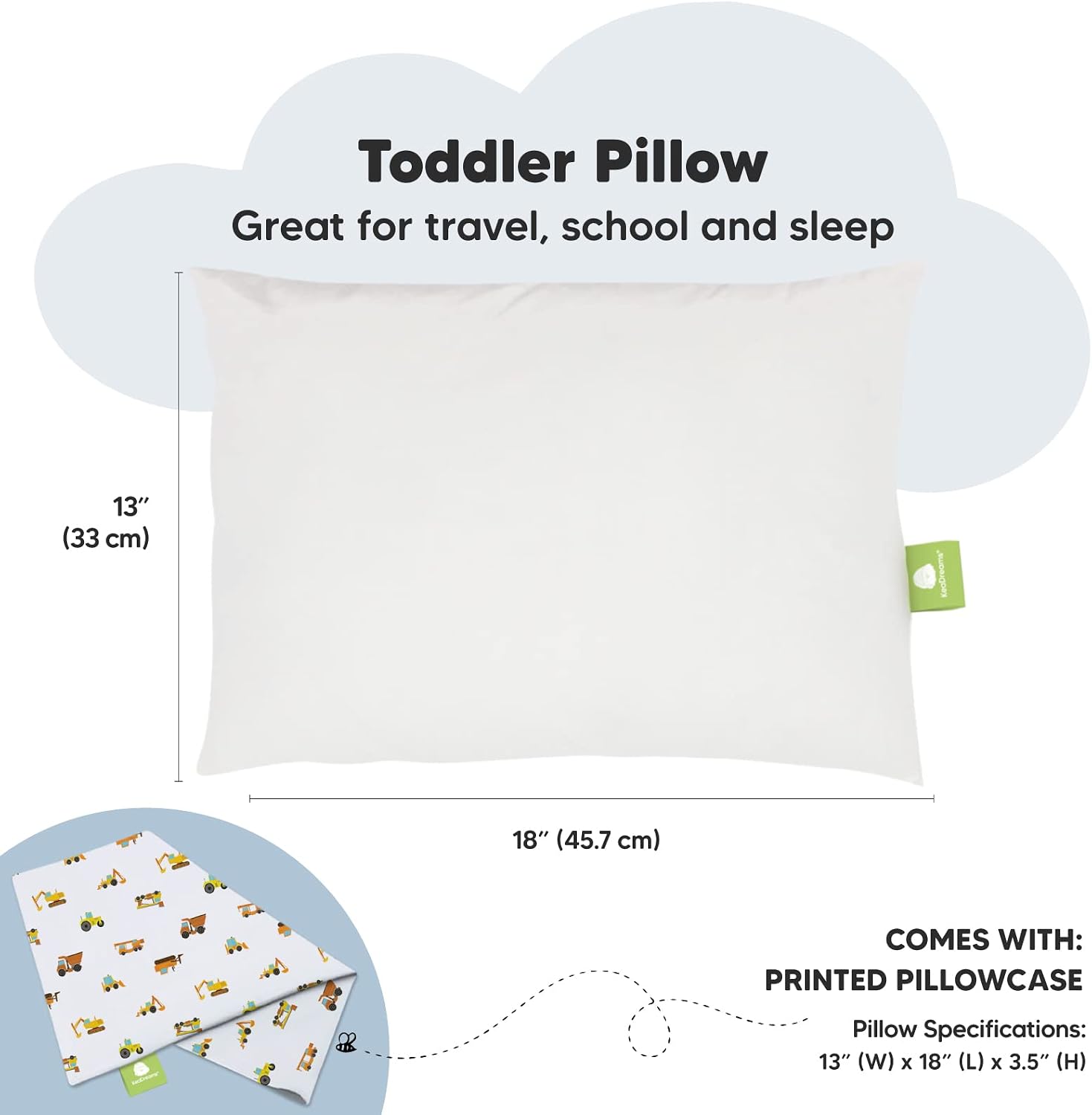 Toddler Pillow with Pillowcase - 13x18 My Little Dreamy Kids Travel Bed Pillows for Sleeping, Organic Cotton Small Pillowcase, Soft &…
