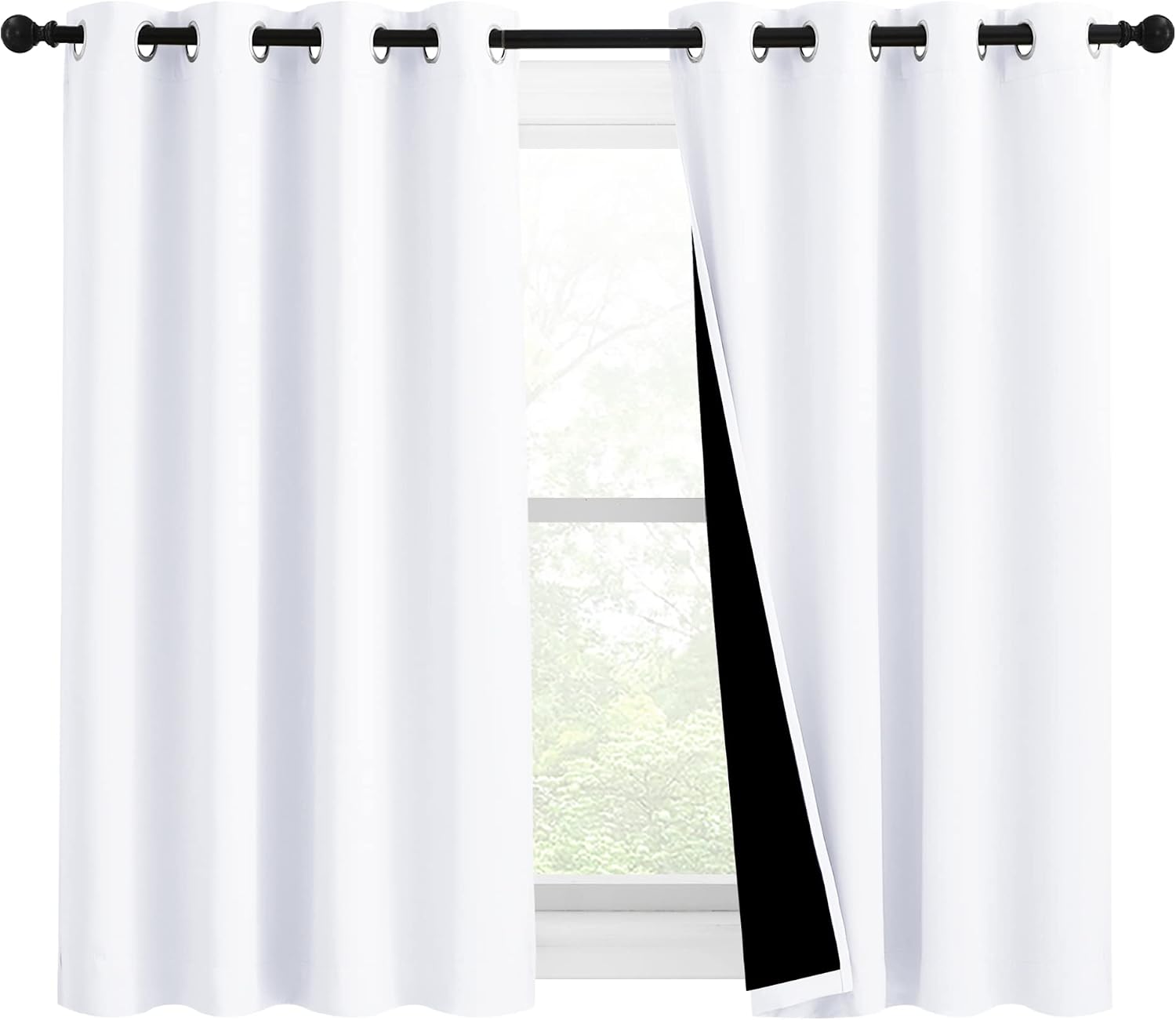 Nicetown White 100% Blackout Curtains for Windows, Pack of 2, 46" W x 45" L, Super Heavy-Duty Black Lined Total Darkness Drapes for Bedroom…