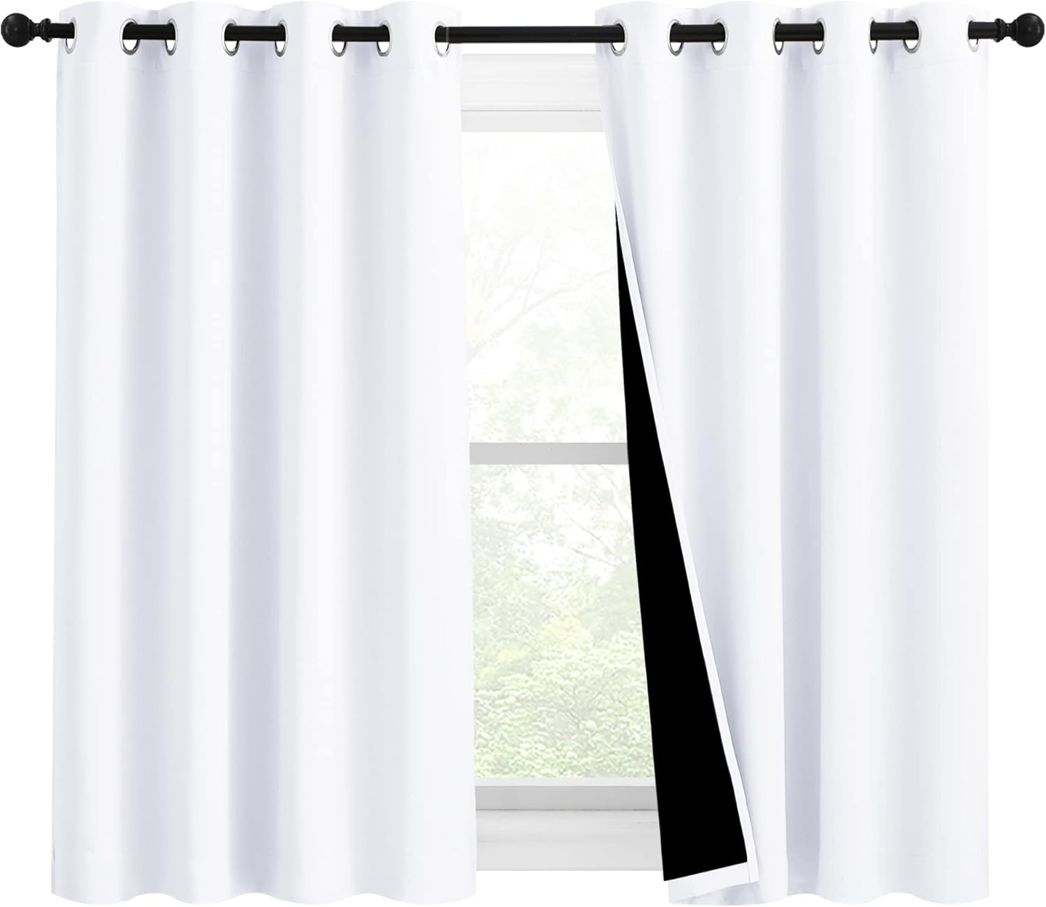 Nicetown Pure White 100% Blackout Lined Curtains, 2 Thick Layers Completely Blackout Window Treatment Panels Thermal Insulated Drapes for K…