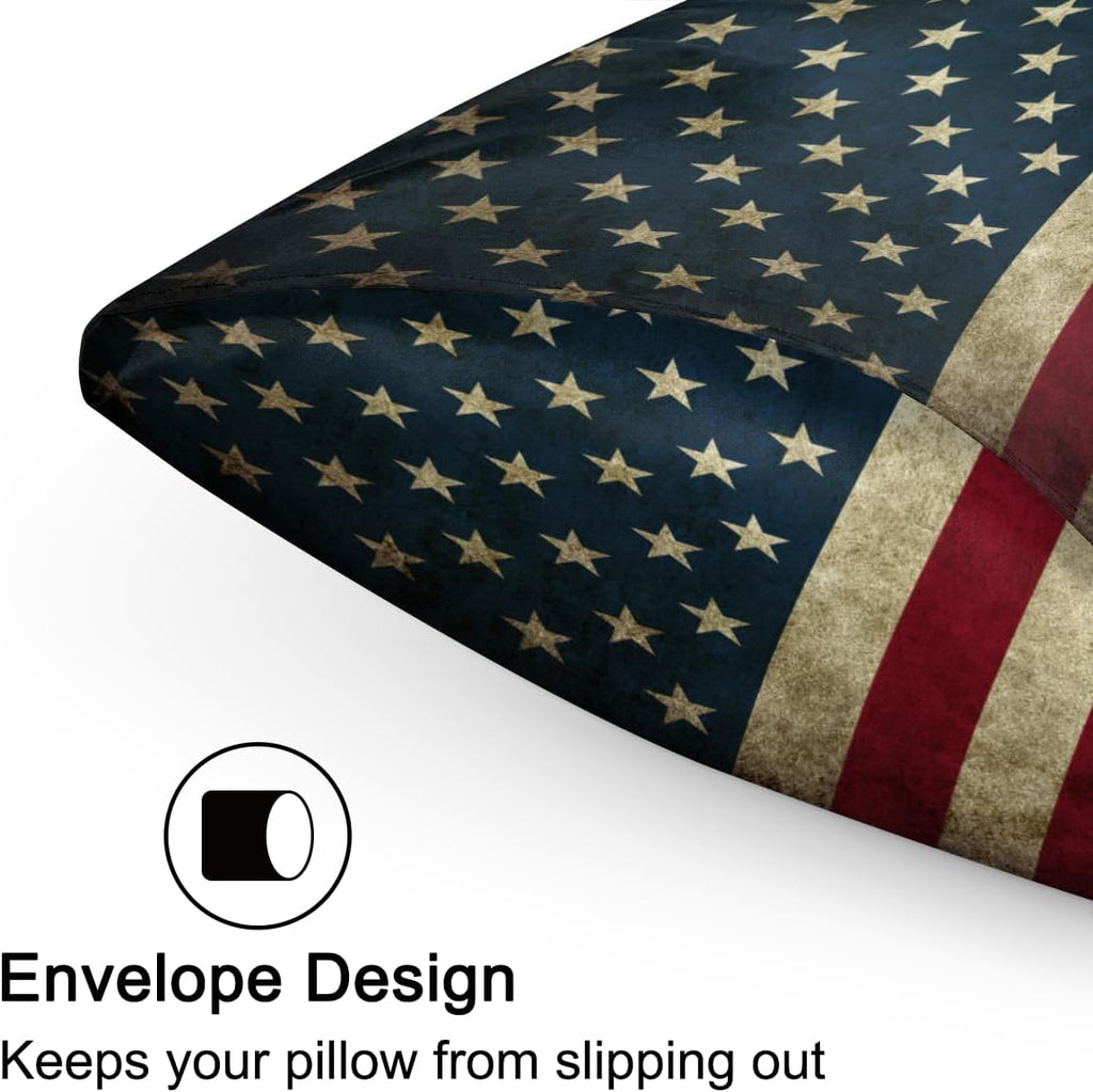 American Flag Retro Satin Silk Pillowcase for Hair and Skin Pillow Cases Standard Size Soft Silk Pillow Case with Envelope Closure Print…