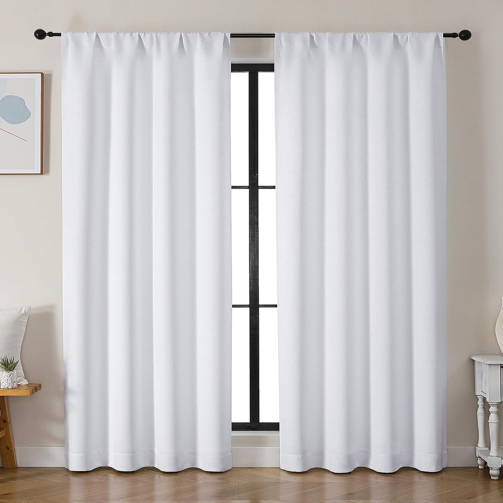 Simplebrand Ava Pure White Curtains for Bedroom 84 Inch Length 2 Panels Set, Solid Light Filtering Thermal Insulated Window Treatment, Soft…