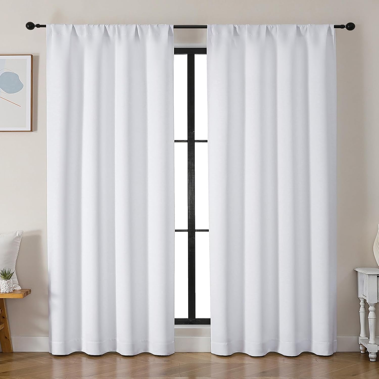 Simplebrand Ava Pure White Curtains for Bedroom 84 Inch Length 2 Panels Set, Solid Light Filtering Thermal Insulated Window Treatment, Soft…