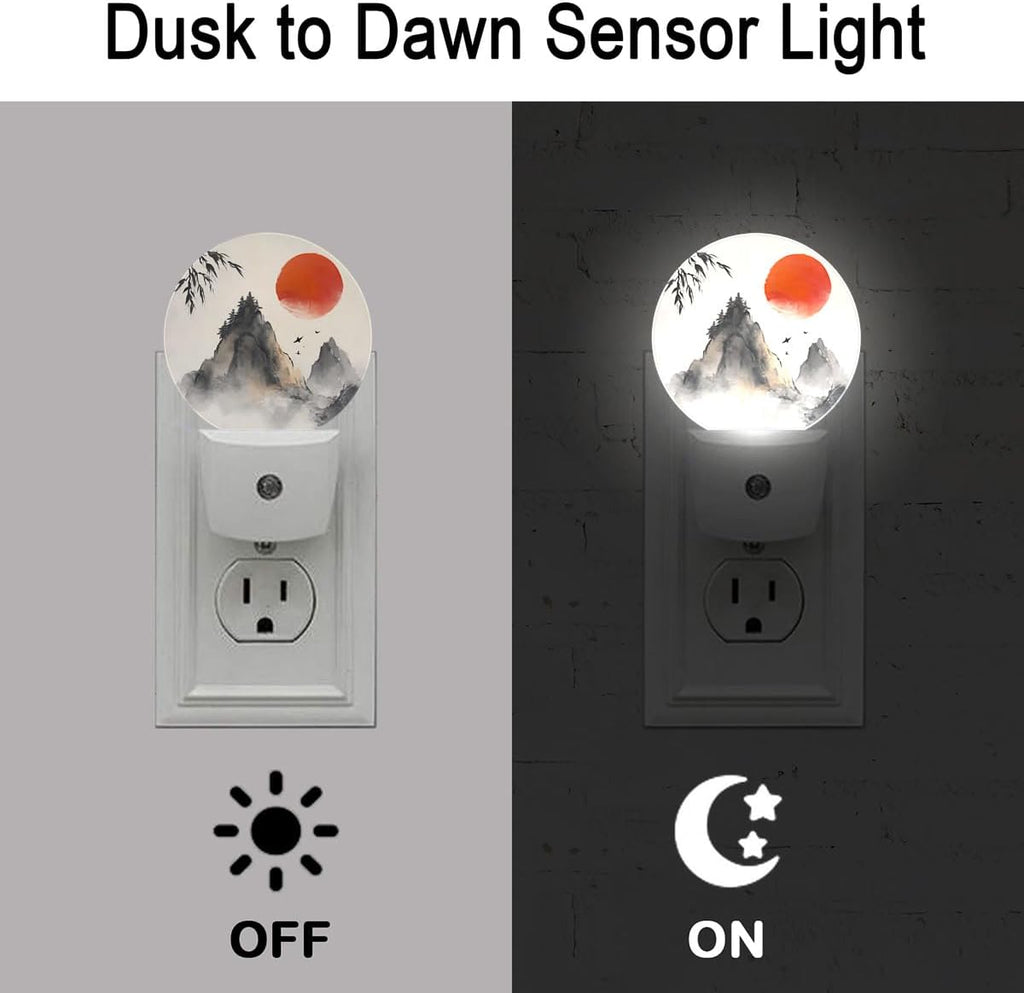 Chinese Landscape Painting Mountain Sunset Night Light Plug-in Sleep Lamp Led Dusk to Dawn Night Light for Bedroom
