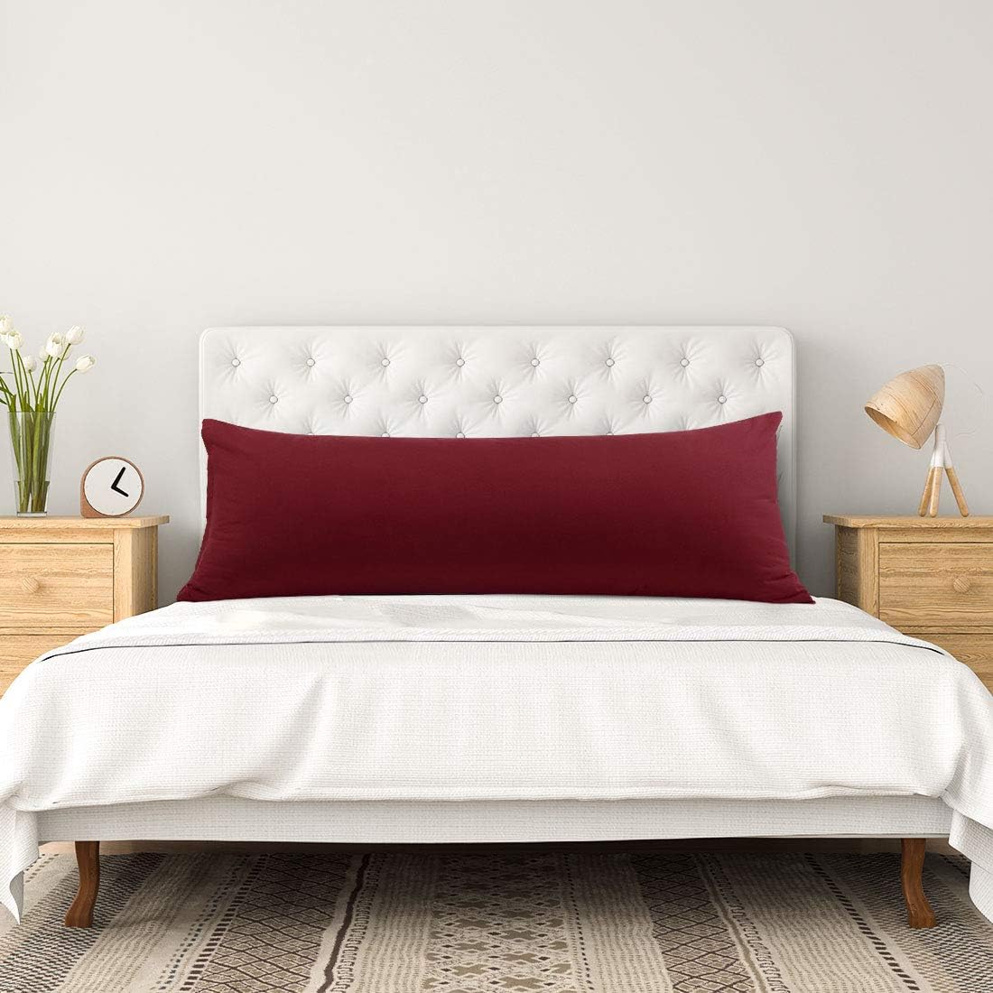 PiccoCasa Body Pillow Cover, 110 GSM Microfiber, Soft Body Pillowcases with Zipper Closure - Burgundy (20"x48") cotton