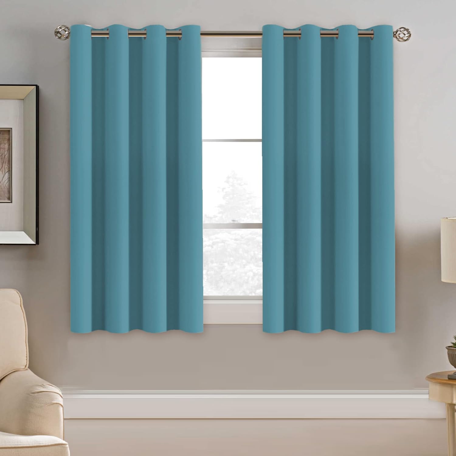 H.VERSAILTEX Blackout Curtain for Living Room Small Window Kitchen Blackout Curtains 45 inch Length Energy Saving Solid Grommet…