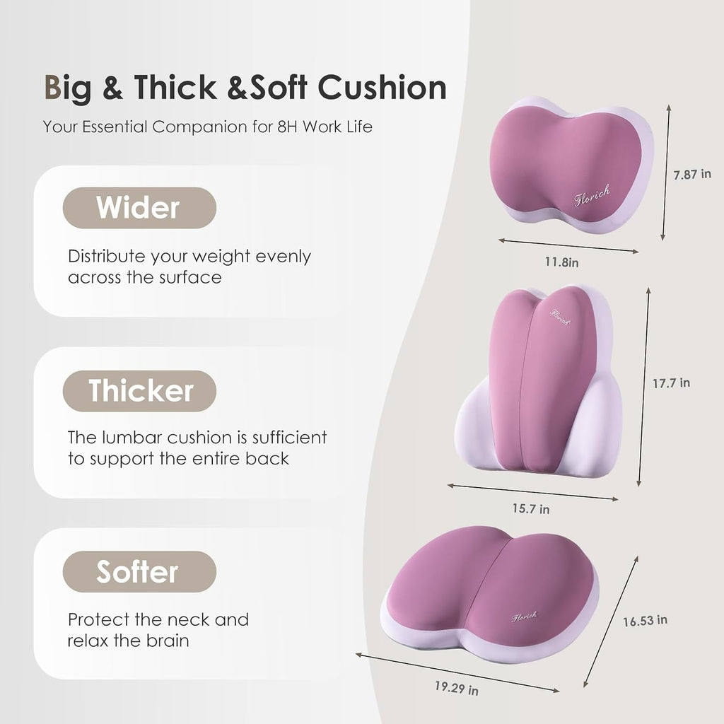 FLORICH 3 PCS Seat Cushion for Carseat Lumbar Support Pillow Car Neck Headrest Pillows Ultrathick Memory Foam Seat Pads Pressure Relief…
