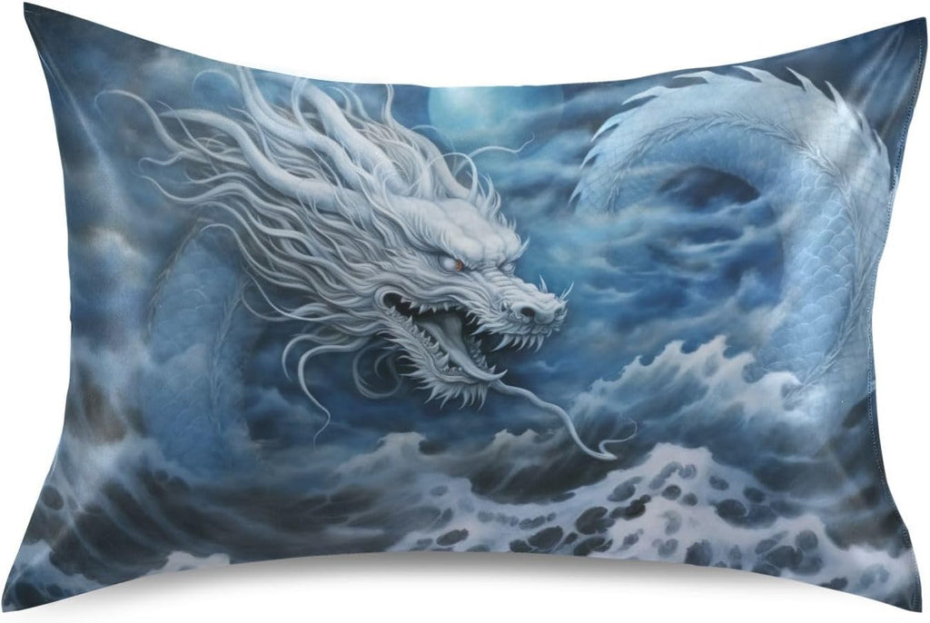 YETTASBIN Dragon Ocean Satin Pillowcase, Soft Breathable Silk Pillow Case with Envelope Closure for Hair and Skin, King Size 40 x 20 Inch