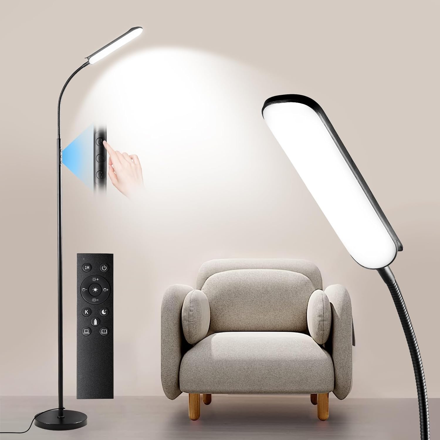 Yikuneng Dimmable LED Floor Lamp, Super Bright Reading Lamps Floor Standing lamp with Remote & Touch Control, Stepless Dimming &…