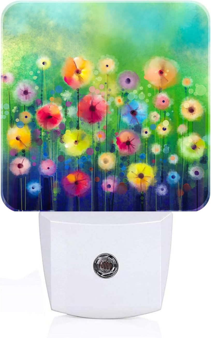 Colorful Countryside Wildflowers Night Light, Plug Into Wall Decor for Stairway, Hallway, Kitchen, Dusk to Dawn Sensor Nightlights for…