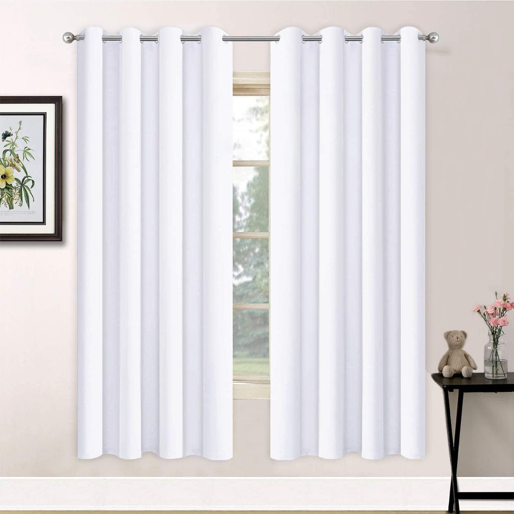 Yakamok White Thermal Insulated Curtains 84 Inch Length Solid Grommet Top Window Treatment Curtain Light Blocking Room Darkening Drapes…