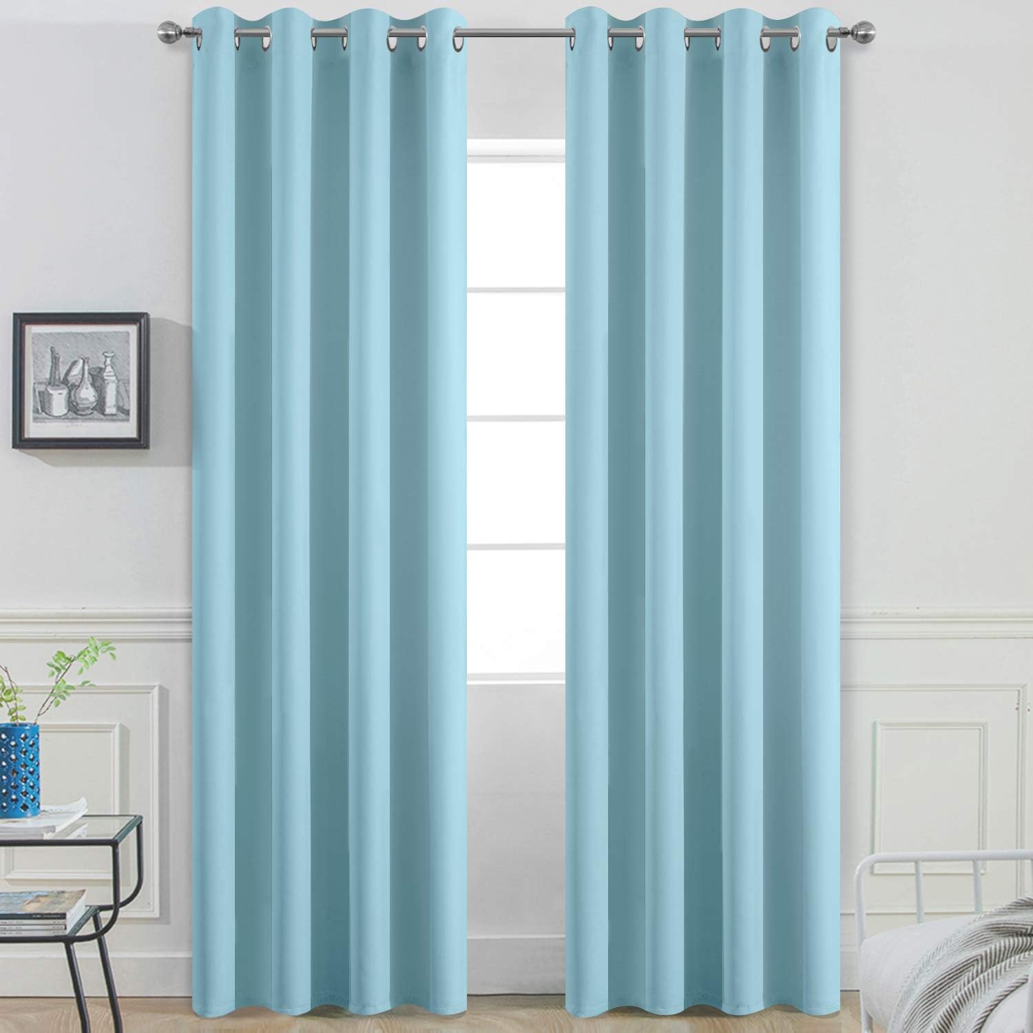 Yakamok Blackout Curtains for Bedroom, Thermal Insulated Grommet Top Drapes for Living Room, Sky Blue,52x84 Inch, 2 Panels