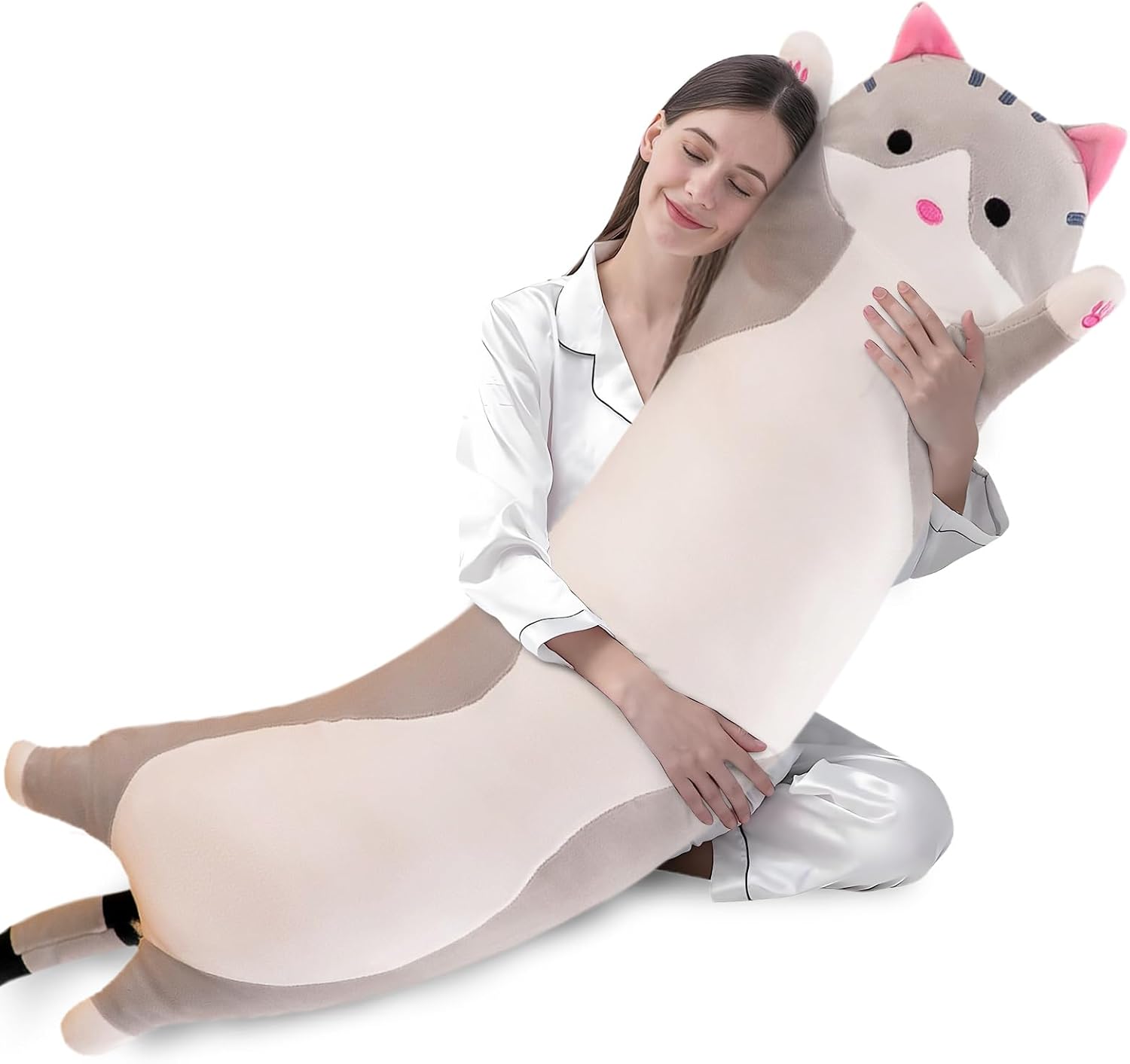 shangman Lovely Plush Cat Doll Cute Cartoon Soft Stuffed Kitten Pillow Long Throw Sleeping Pillow Doll Toy Gift for Kids Girlfriend…