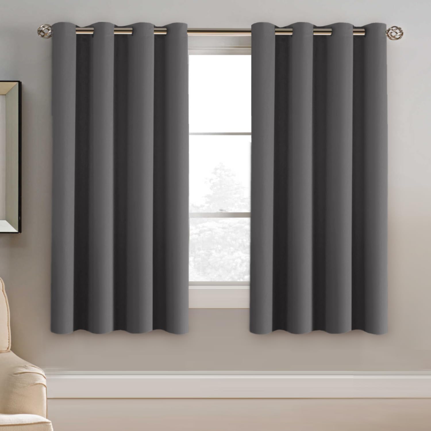 H.VERSAILTEX Blackout Grey Curtains for Bedroom Thermal Insulated Curtains 63 Inches Length Blackout Curtain Panel for Living R…