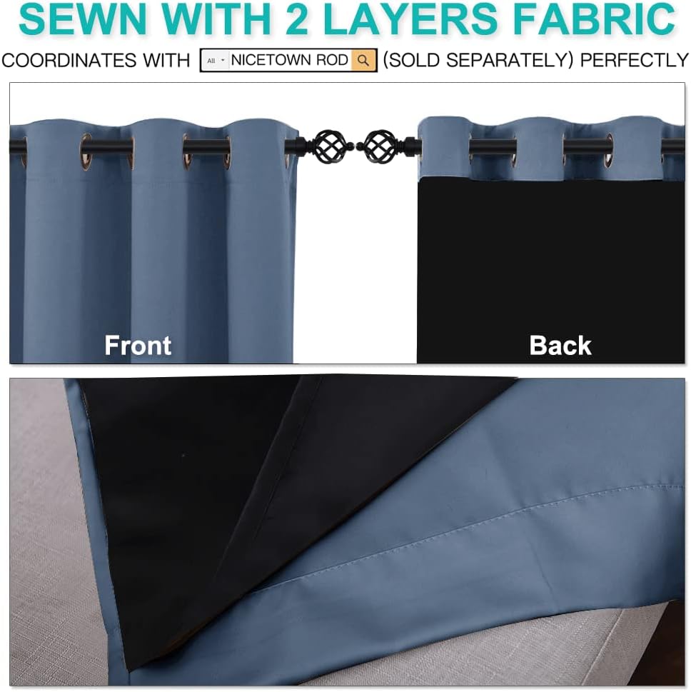 Nicetown 100% Blackout Curtains 95 inches Long, Pair of Energy Smart & Noise Blocking Out Drapes for Baby Room Window, Thermal Insulated Gu…