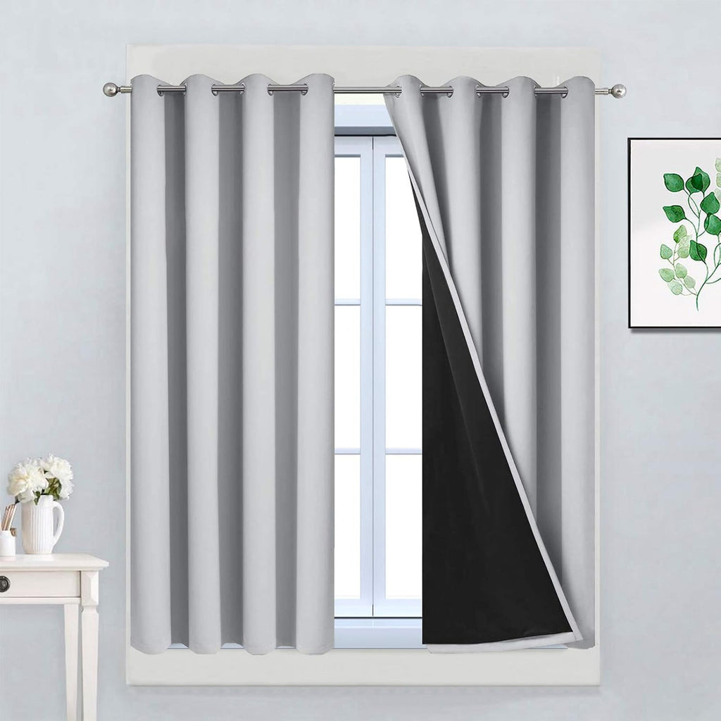 Yakamok Total Blackout Curtains, 2 Thick Layers Completely Blackout Thermal Insulated Drapes with Black Liner for Bedroom(52Wx45L, Light Gr…