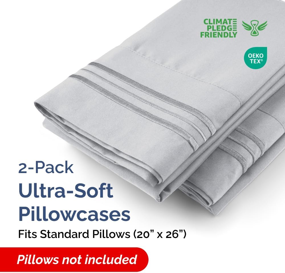 Standard Pillow Cases Set of 2 - Soft Hotel Quality Pillowcase Covers - Comfy & Wrinkle Free - Stain and Fade Resistant - Machine…