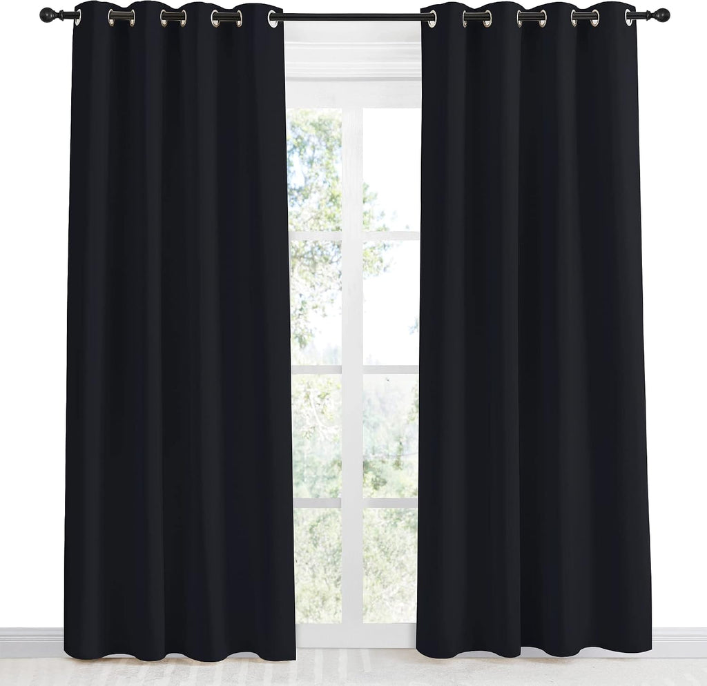 NICETOWN Black Blackout Curtain 86 inch Length, W55 x L86 Inch, 8 Grommets Top, 1 Piece, Thermal Insulated Modern Window Treatment…