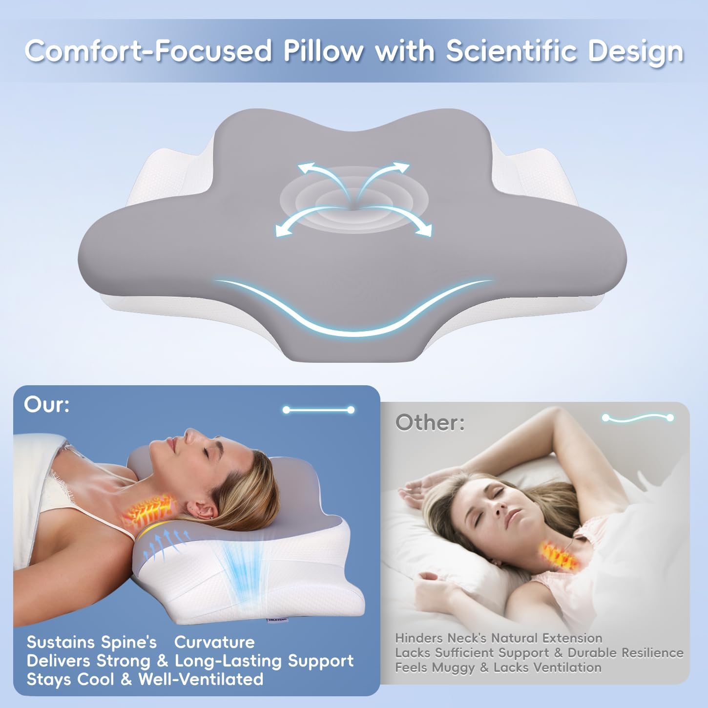 Missleep Cervical Neck Pillow, Memory Foam Pillows for Neck & Shoulder, 2 Heights Ergonomic Pillow with Breathable Ice Silk Cover, Neck Su…