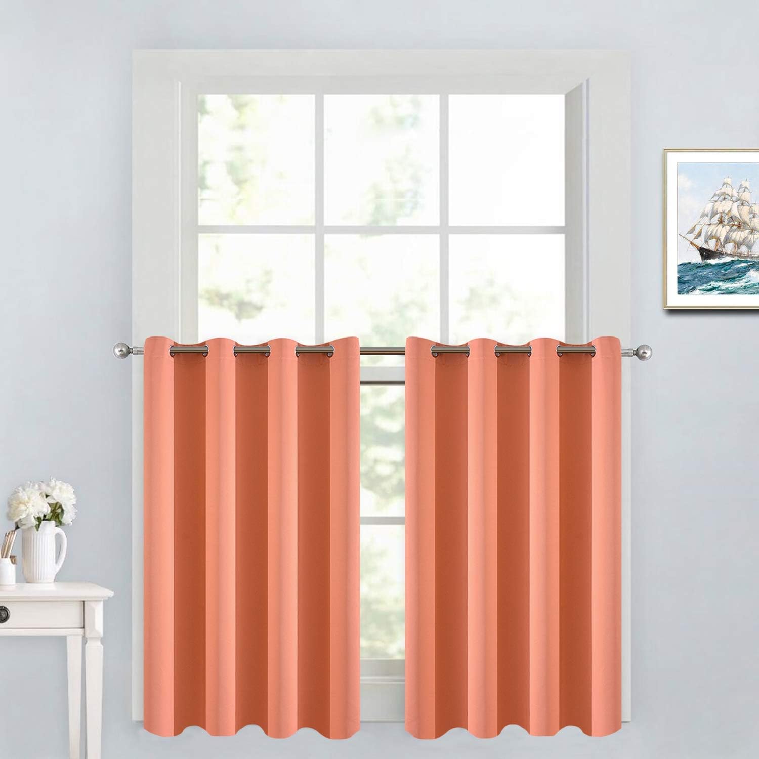 Yakamok 36 Inch Short Blackout Curtains Panels with Grommets, Room Darkening Light Blocking Window Drapes for Kitchen Bathroom,52W x 36L…