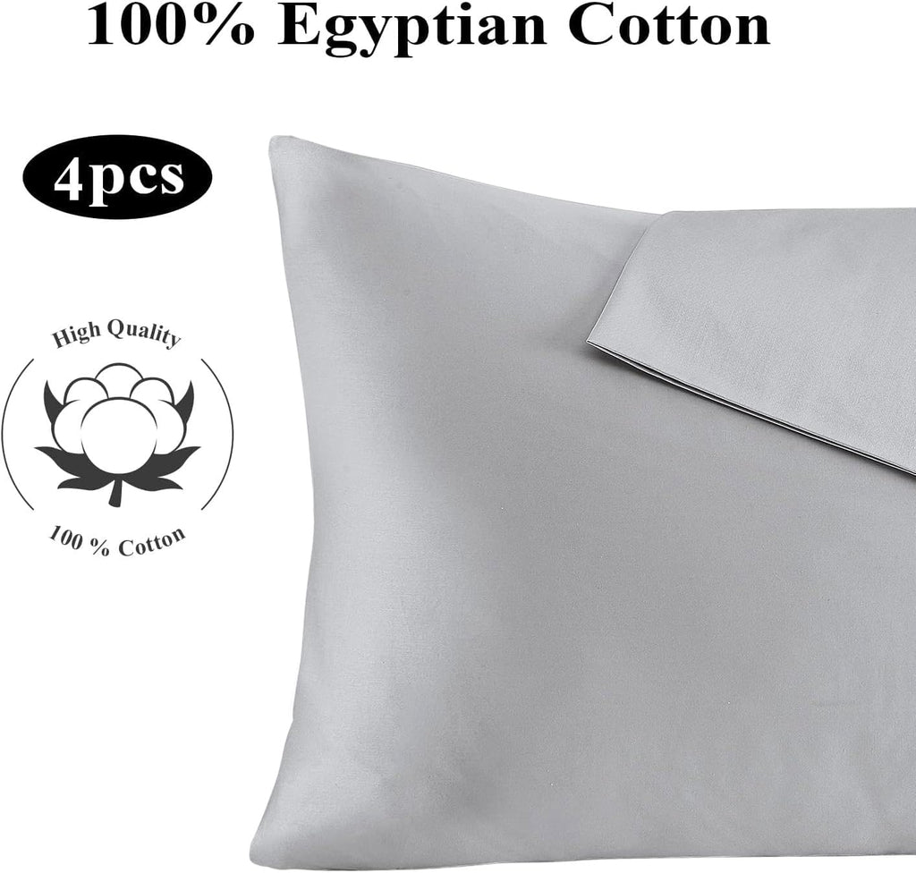 ShunjieHome 100% Egyptian Cotton Queen Pillow Protectors Set of 4, 400 Thread Count Sateen Weave Cooling Pillowcase, easy maintenance…