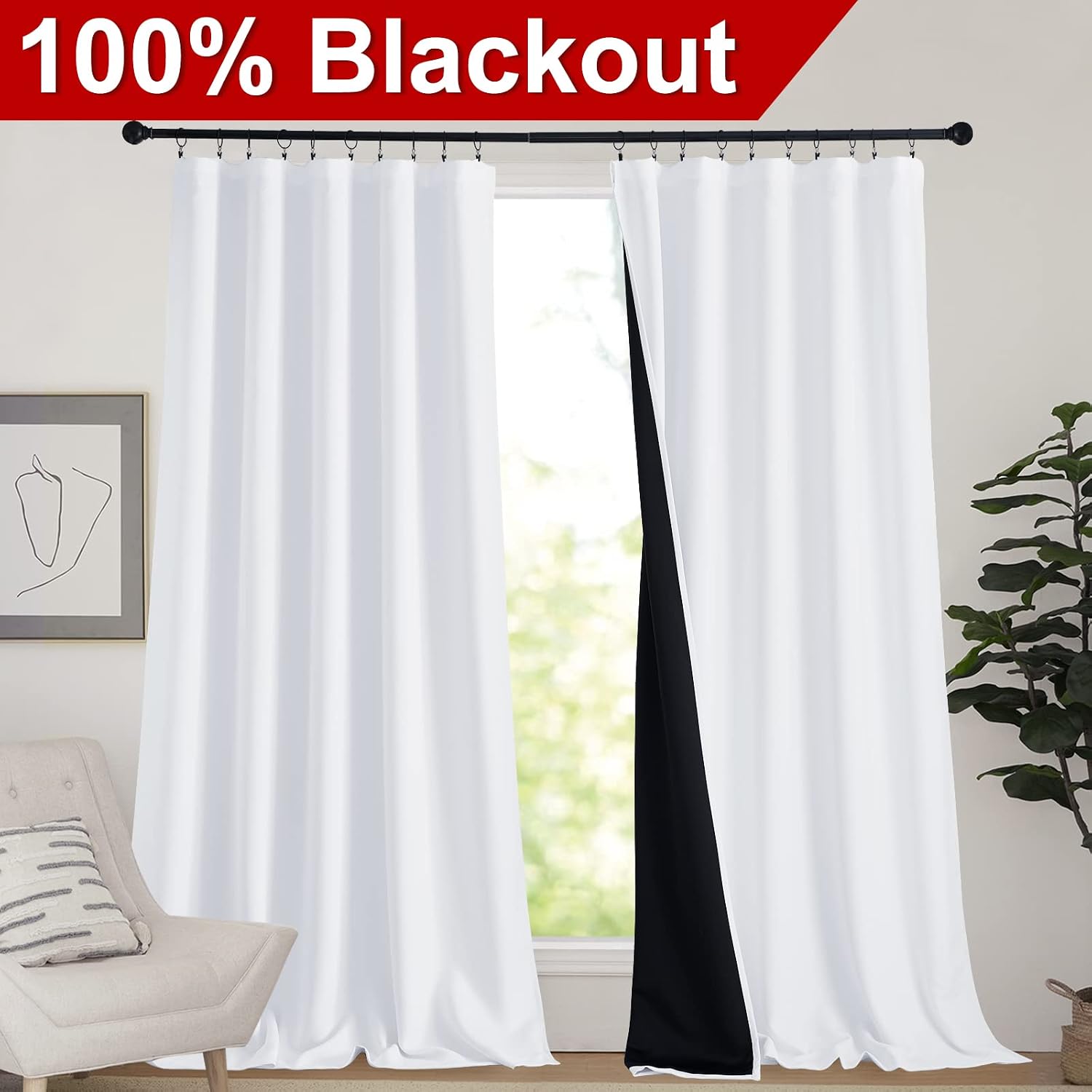 Nicetown Thermal Insulated Curtains for Windows, Super Heavy-Duty Black Lined Blackout Curtains for Bedroom, Privacy Assured Window Treatme…