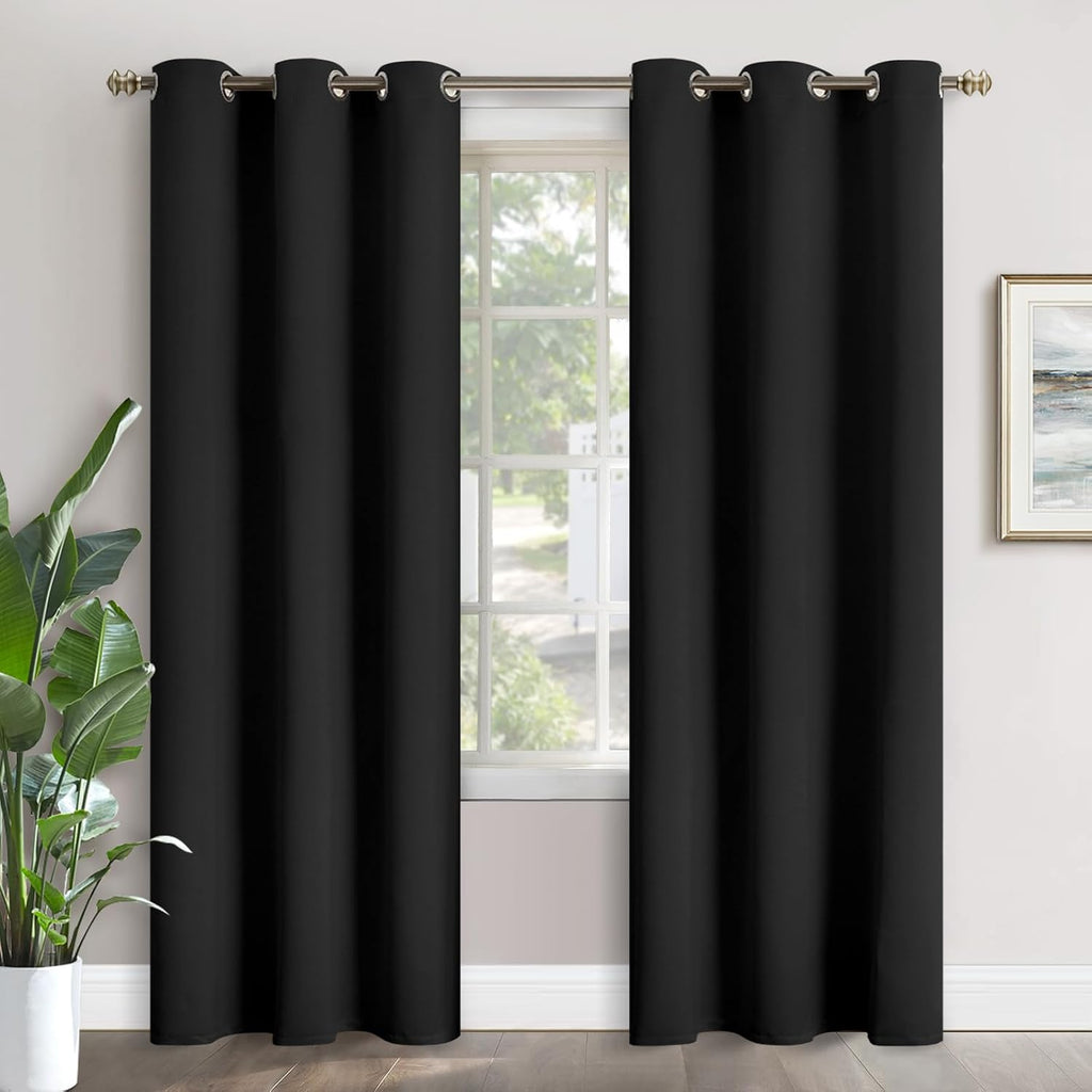 YoungsTex Black Curtains for Bedroom - 84 Inch Length Blackout Drapes with Grommet Room Darkening Window Treatments for Living Room Privacy…