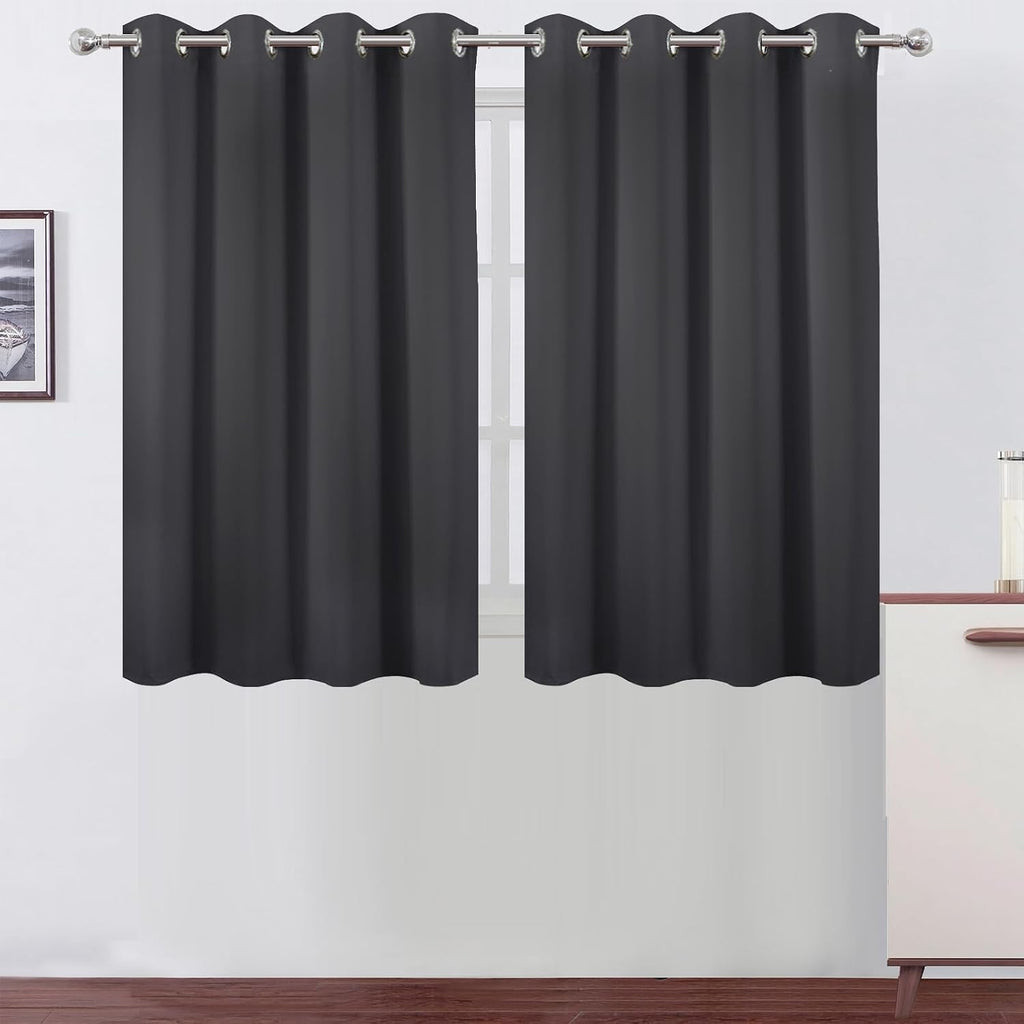 Lemomo Dark Grey Thermal Blackout Curtains/52 x 45 Inch/Set of 2 Panels Room Darkening Curtains 45 Inch Grey
