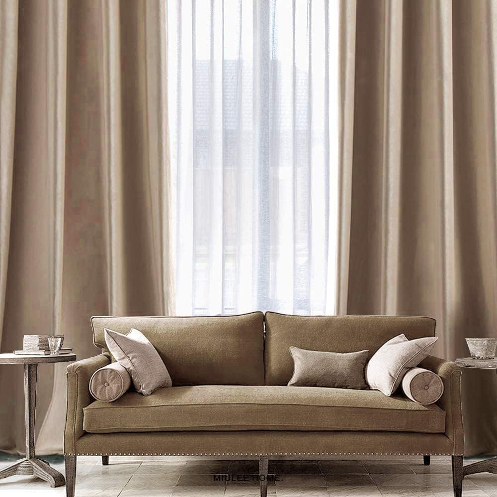 MIULEE 2 Panels Blackout Velvet Curtains Solid Soft Grommet Camel Beige Curtains Thermal Insulated Soundproof Room Darkening Drapes for…