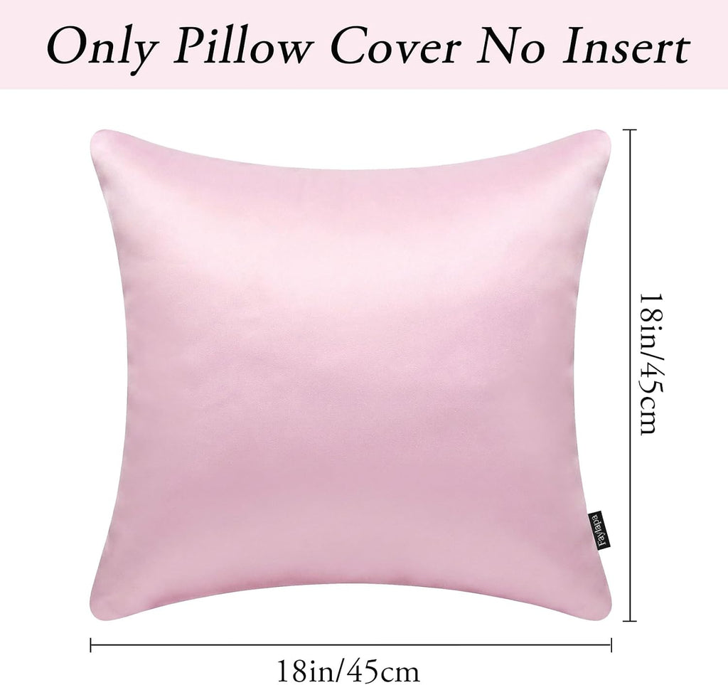 Faylapa 4 Pack Satin Throw Pillow Cases, Baby Pink Heavy Silk Satin Decorative Pillow Covers Solid Dyed Soft Pillow Cover Home Decor,18" x…