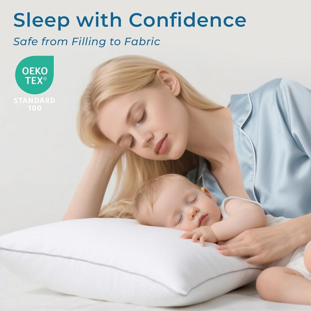 Sasttie Firm Pillows Queen Size Set of 2, Bed Pillows for Side, Back, and Stomach Sleepers - Oeko-Tex Certified Down Alternative Plump Fill…