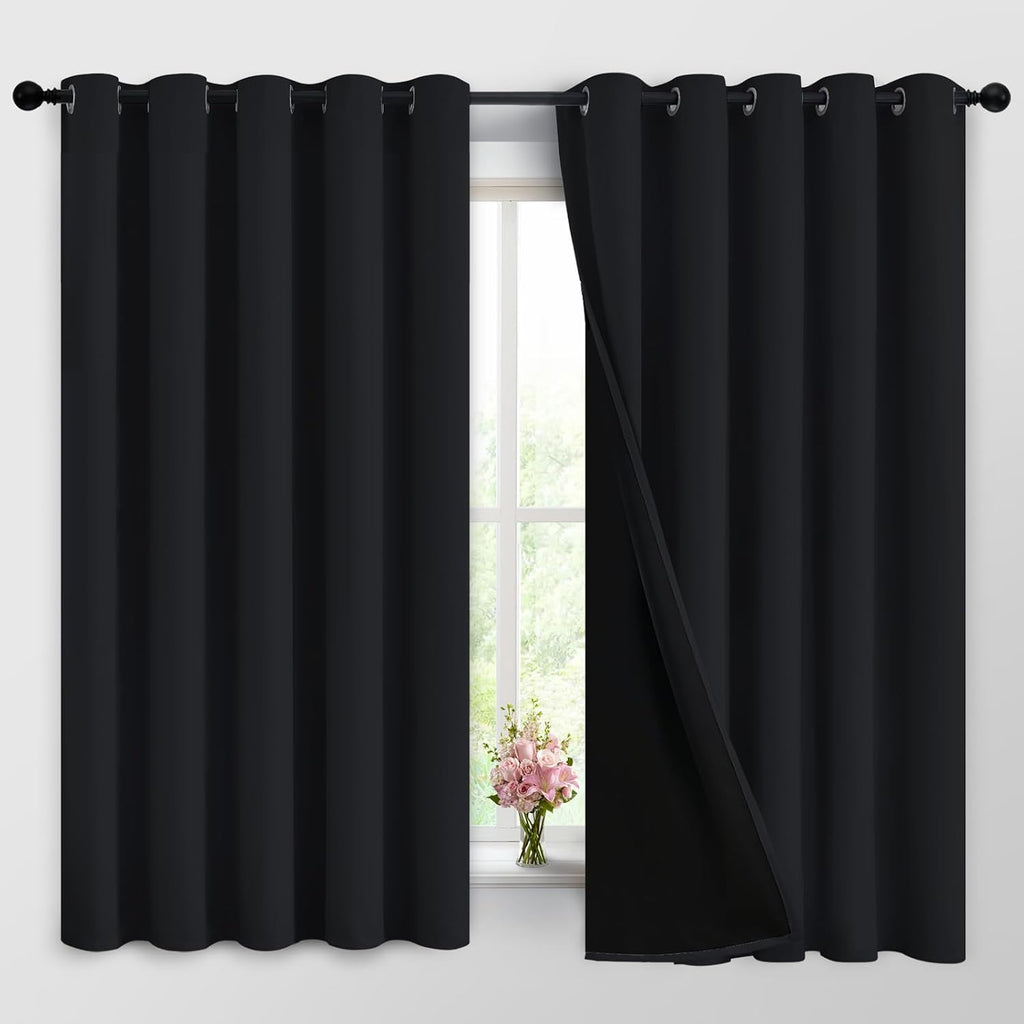 Yakamok 100% Blackout Curtains for Bedroom, 2 Thick Layers Thermal Insulated Grommet Total Blackout Drapes with Black Liner for Living Room…