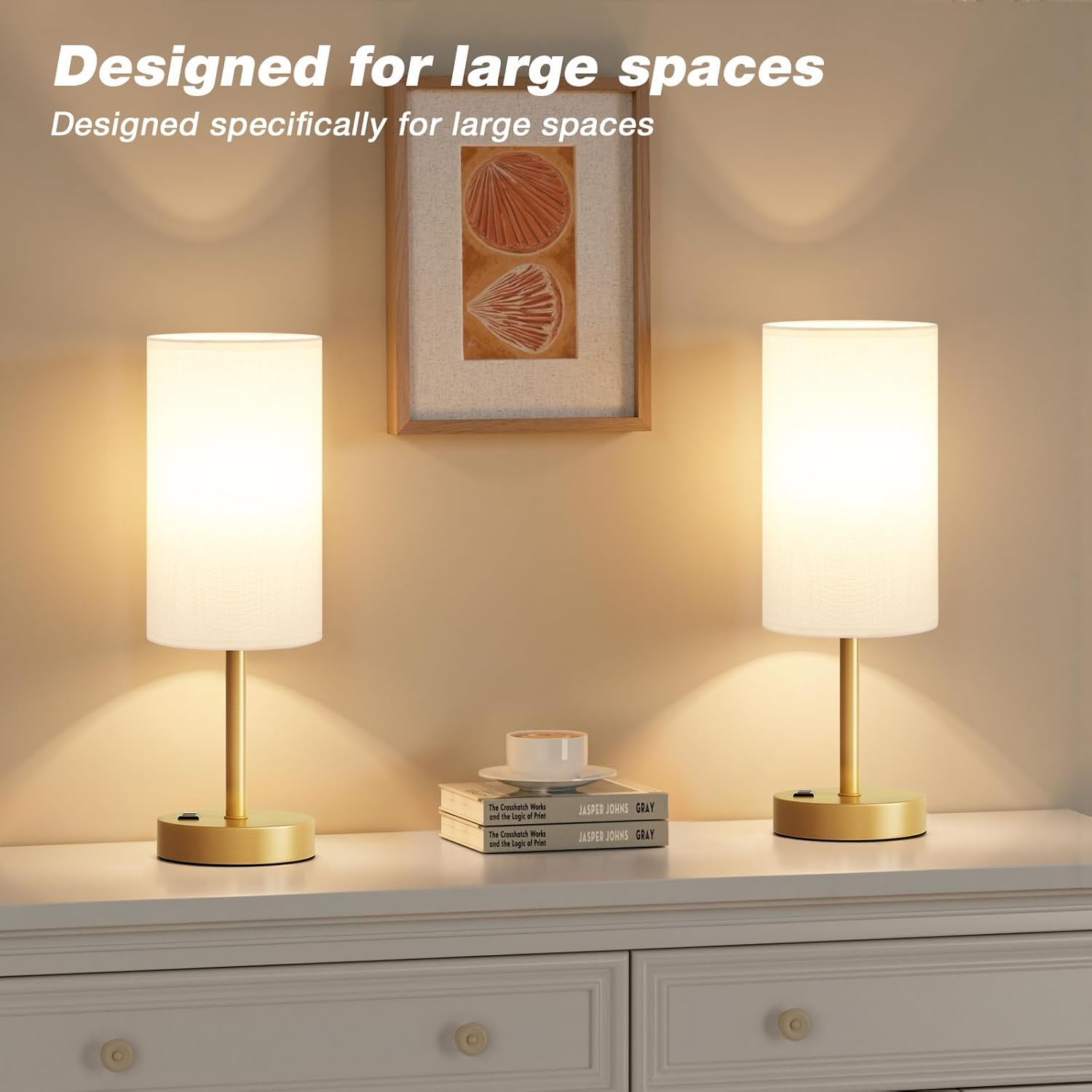 Fenmzee Gold Nightstand Bedroom Lamp - 3 Way Dimmable Bedside Lamp USB C A Charging Ports and AC Outlet, Small Table Lamp Linen Lampshade…