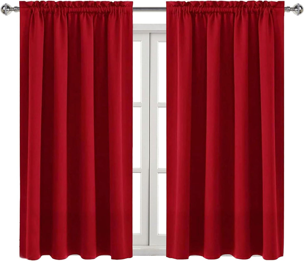 Dwcn Christmas Blackout Curtains Room Darkening Thermal Insulated Bedroom Curtains Window Curtain Panels, 52 x 45 inches Long, Set of 2 Red…