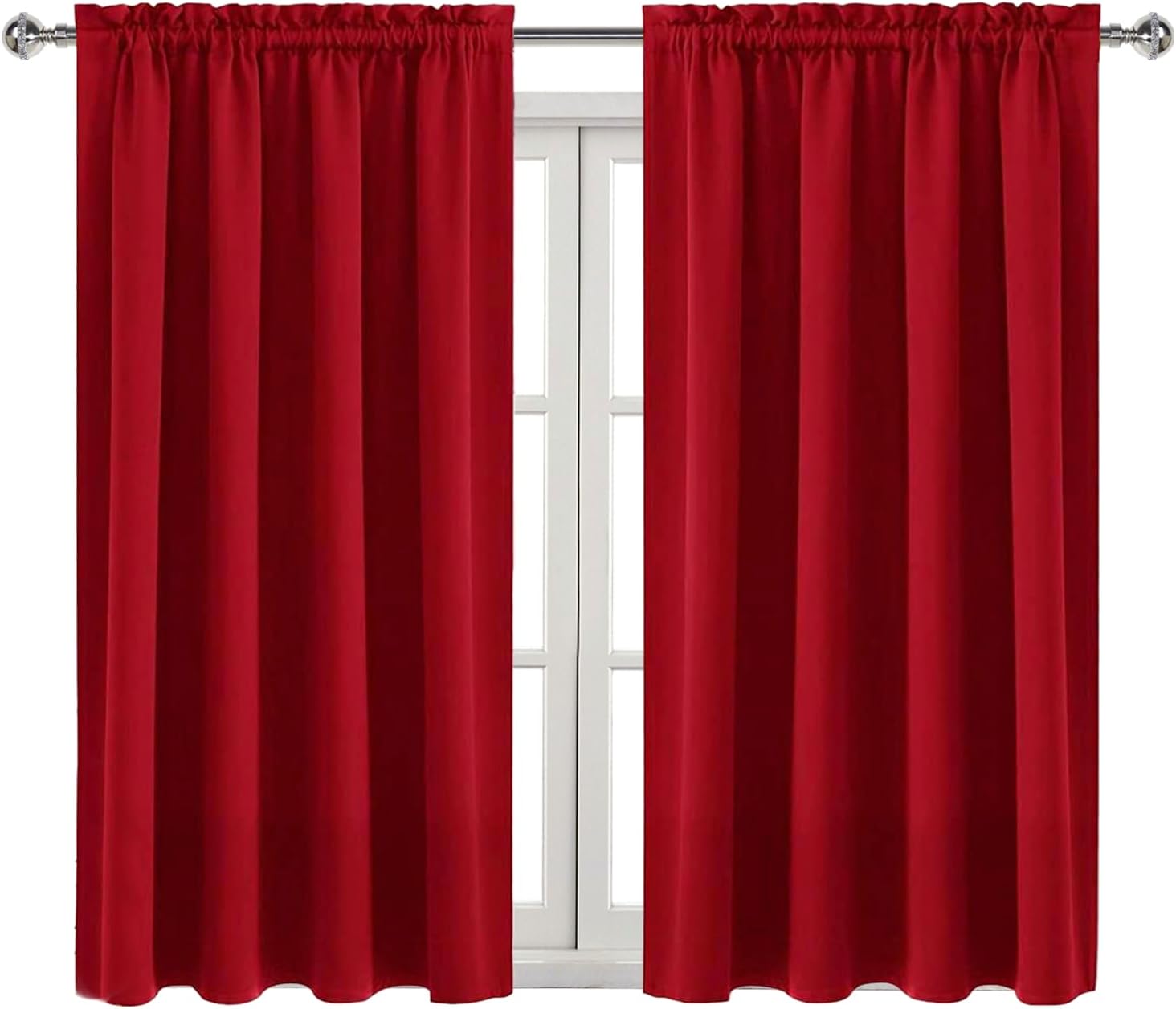 Dwcn Christmas Blackout Curtains Room Darkening Thermal Insulated Bedroom Curtains Window Curtain Panels, 52 x 45 inches Long, Set of 2 Red…