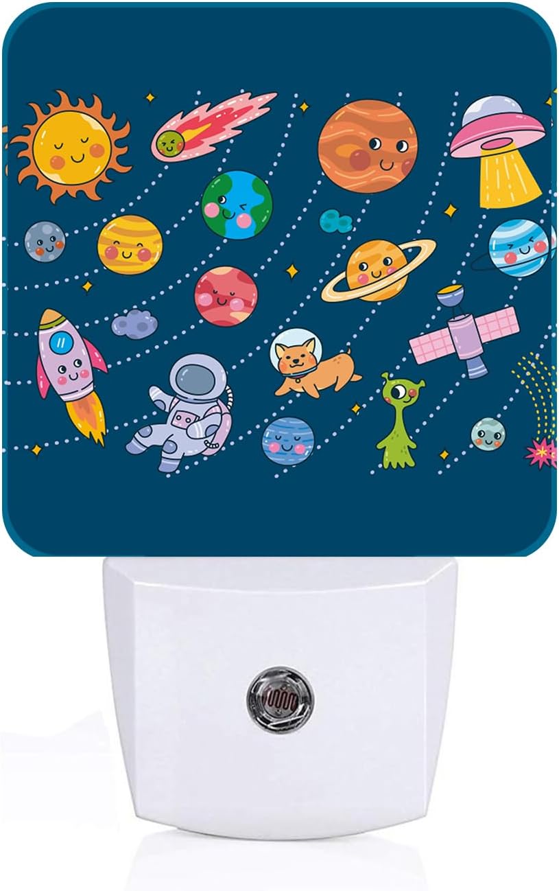 Cute Space Doodle Night Light, Plug-in Nightlights Auto Sensor Night Lamp Dusk to Dawn Lamp Home Decor for Nursery Children Girls Boys